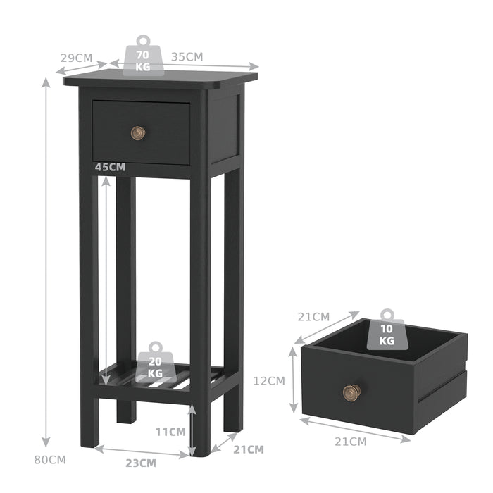 Storage Plus - Black End Table with Shelf and Drawer - Ideal for Organizing Domestic Space