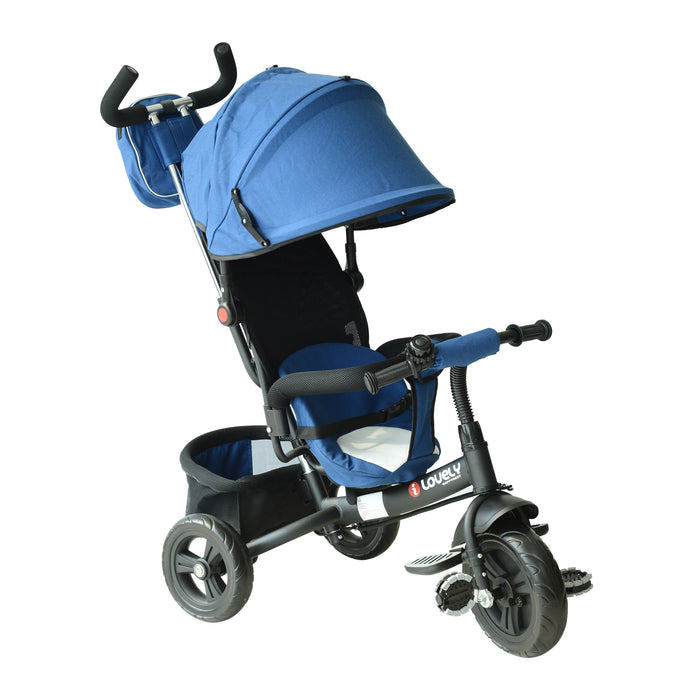 Blue Toddler Tricycle with Protective Canopy - Safety-First Design, Durable Ride-on Toy for Kids - Ideal Outdoor Fun for Little Explorers