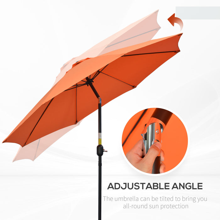 2.6M Patio Parasol Sun Umbrella - Tilt Shade Shelter, Crank Opening, 8-Rib Aluminum Frame, Orange - Ideal for Outdoor Comfort and UV Protection