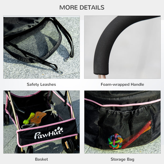 3-In-1 Detachable Pet Stroller - Dog and Cat Travel Carriage with Foldable Design, Universal Wheel Brake, Canopy, and Storage Basket - Ideal for Pet Transportation in Pink