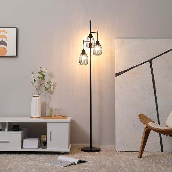 Industrial Metal Floor Lamp with 3 Dimmable Lights - Adjustable Metal Shades, Perfect for Living Room, Bedroom, Dining, Study - Stylish Lighting for Any Room