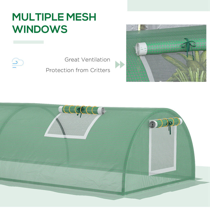 PE Mini Greenhouse - 3m Portable Tunnel Design with Steel Frame and 5 Mesh Windows - Indoor & Outdoor Green Grow House for Gardeners