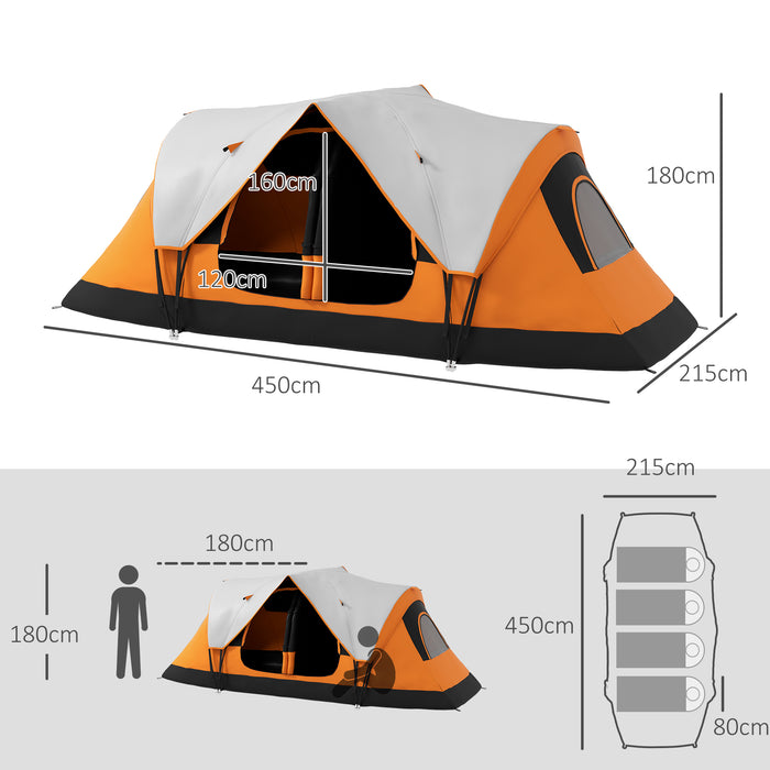 6-8 Person Camping Tent with 2000mm Waterproof Rainfly - Durable Outdoor Shelter with Carry Bag for Fishing, Hiking, Festivals - Spacious & Easy Setup in Orange