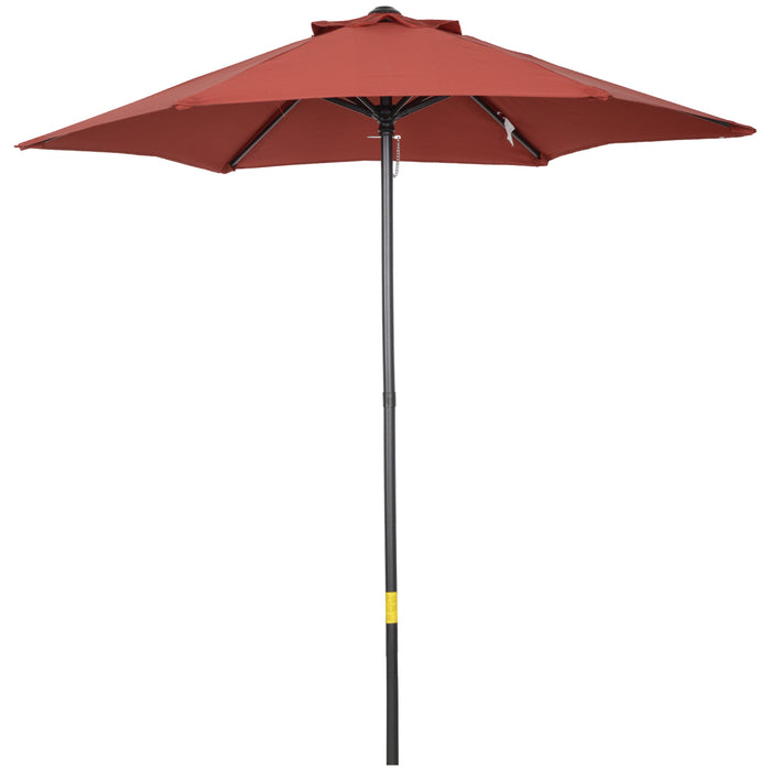 2m Patio Parasol Umbrella - Outdoor Sun Shade with 6 Sturdy Ribs, Wine Red - Ideal for Balcony, Bench, and Garden Relaxation