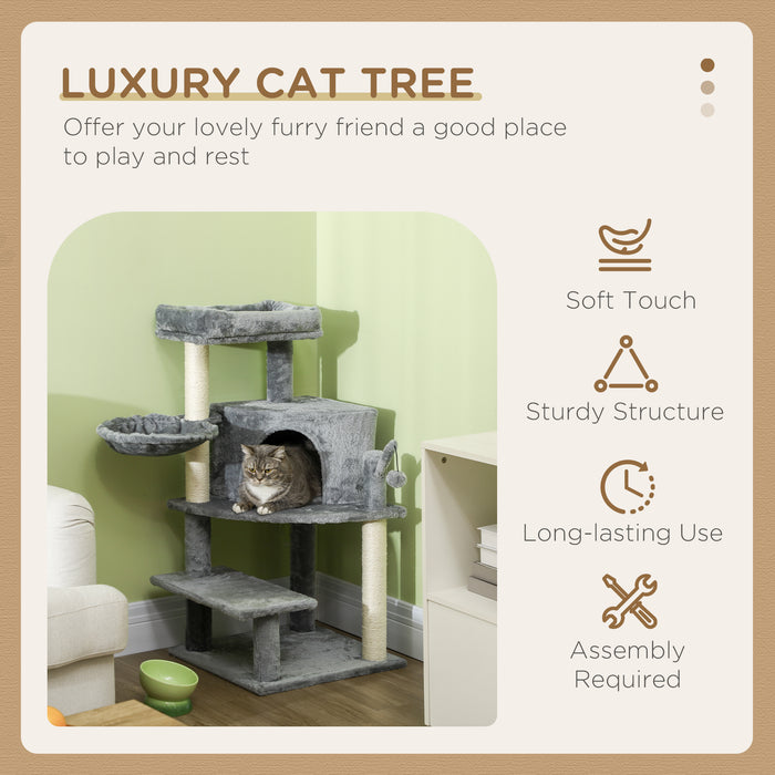 Sisal Cat Tree Tower 100cm - Sturdy Scratching Post with Plush Grey Finish - Ideal for Cat Climbing and Play