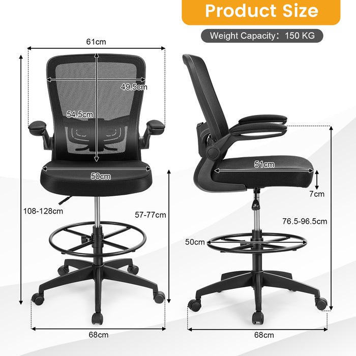 High Back Mesh Office Chair - Flip-up Armrests and Footrest Ring Features - Ideal for Office Workers Seeking Comfort and Support