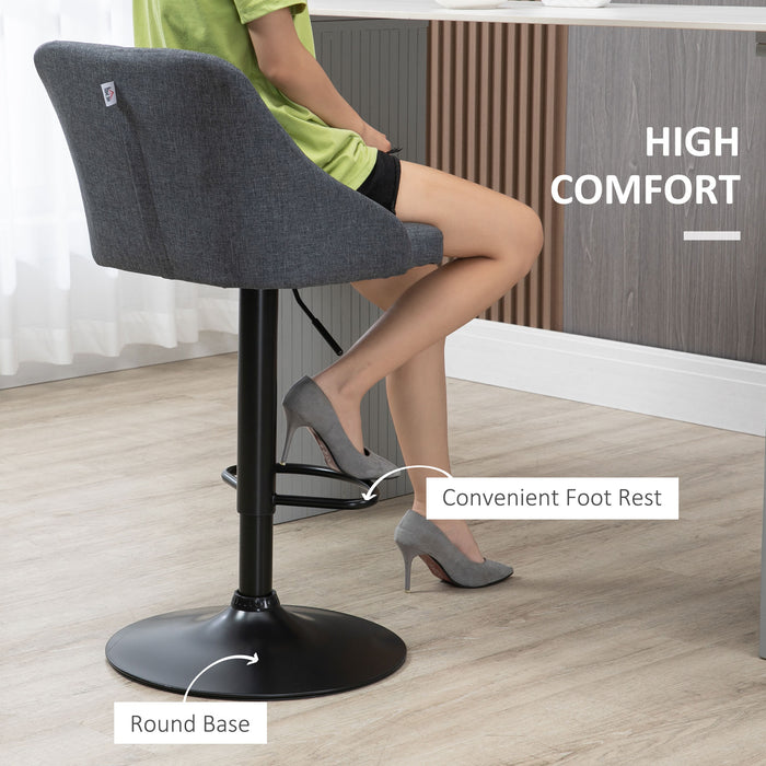 Adjustable & Swivel Dark Grey Barstools Set of 2 - Fabric Bar Chairs with Armrests, Footrests, and Back Support - Ideal for Kitchen Counters and Dining Areas