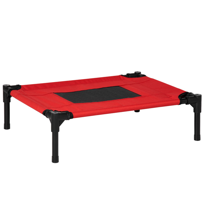 Portable Raised Dog Bed with Sturdy Metal Frame - Elevated Pet Cot in Black and Red for Small Breeds - Ideal for Camping and Outdoor Comfort