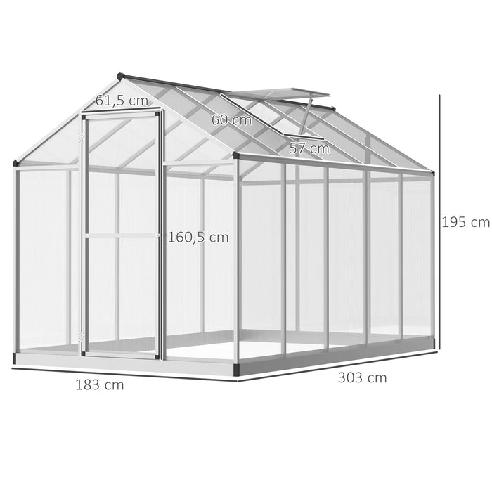 Large Walk-In Greenhouse - 6x10 ft Clear Polycarbonate with Sturdy Aluminium Frame - Ideal for Growing Garden Plants and Vegetables