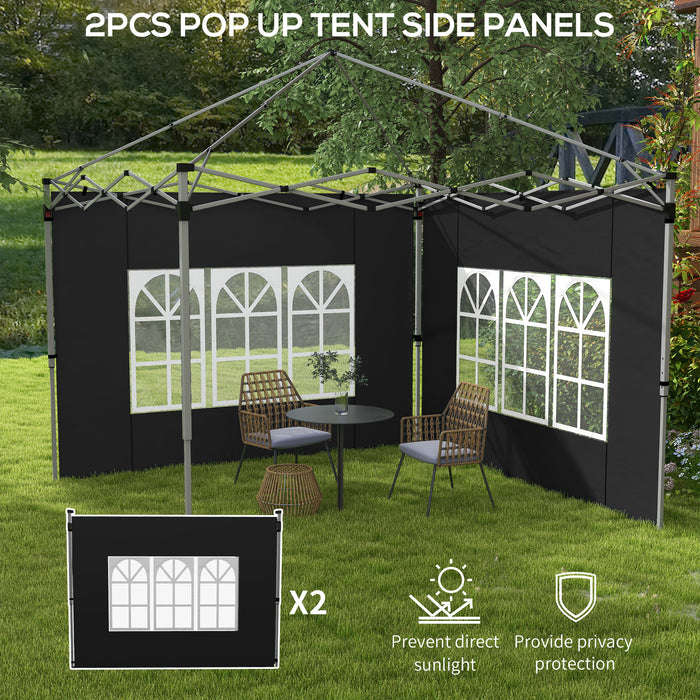 Gazebo Side Panels with Window - Fits 3x3m or 3x4m Pop Up Gazebos, Black, 2-Pack - Ideal for Outdoor Shelter Privacy and Protection