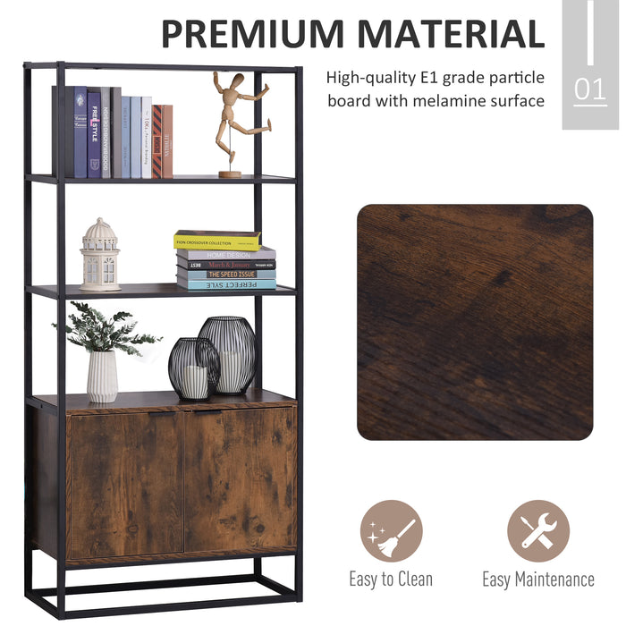 Freestanding Storage Organizer with 3 Open Shelves - Tall Cupboard & Multifunctional Rack for Home Use - Ideal for Living Room, Bedroom, Kitchen in Rustic Brown