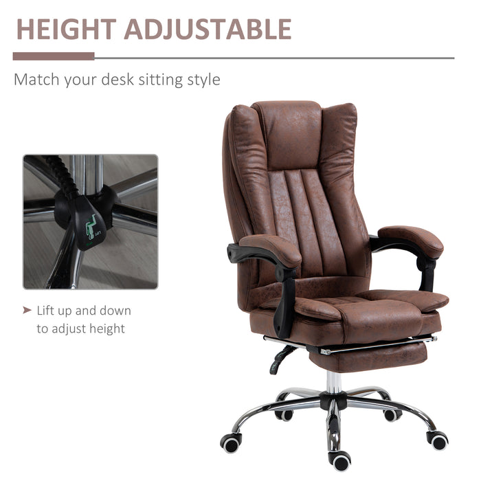 Ergonomic Microfibre Reclining Office Chair with Armrests - Swivel Desk Chair with Wheels and Footrest in Brown - Comfortable Home Office Seating Solution