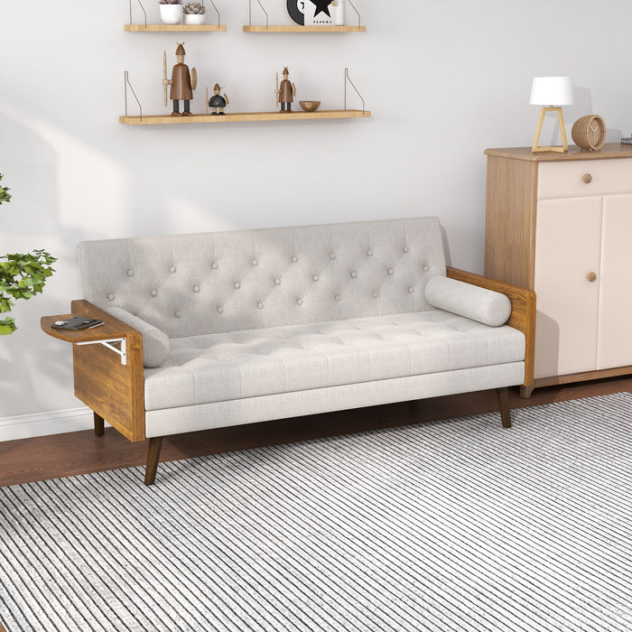 Click-Clack 3-Seater Sofa Bed - Beige Button-Tufted Convertible Settee with Wooden Legs - Ideal for Living Room & Guest Sleeping Solutions