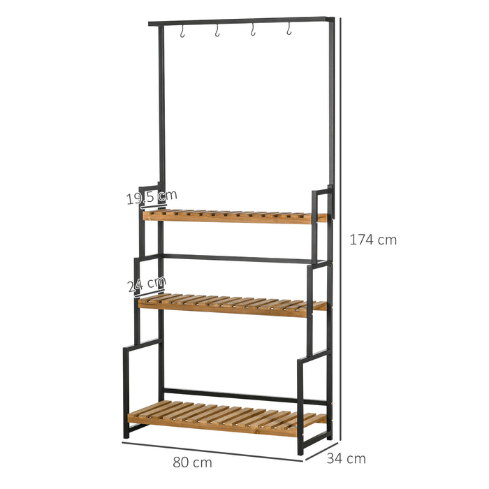 3-Tier Plant Display Stand with Hanging Hooks - Sturdy Flower Rack for Indoor & Outdoor Use - Perfect for Porch, Balcony, Living Room, and Bedroom Decoration