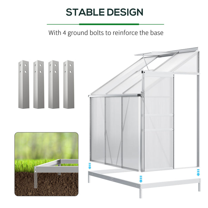 Polycarbonate Lean-to Garden Greenhouse - 6x4 ft Walk-In Structure with Adjustable Roof Vent and Sliding Door - Ideal for Urban Gardening with Limited Space