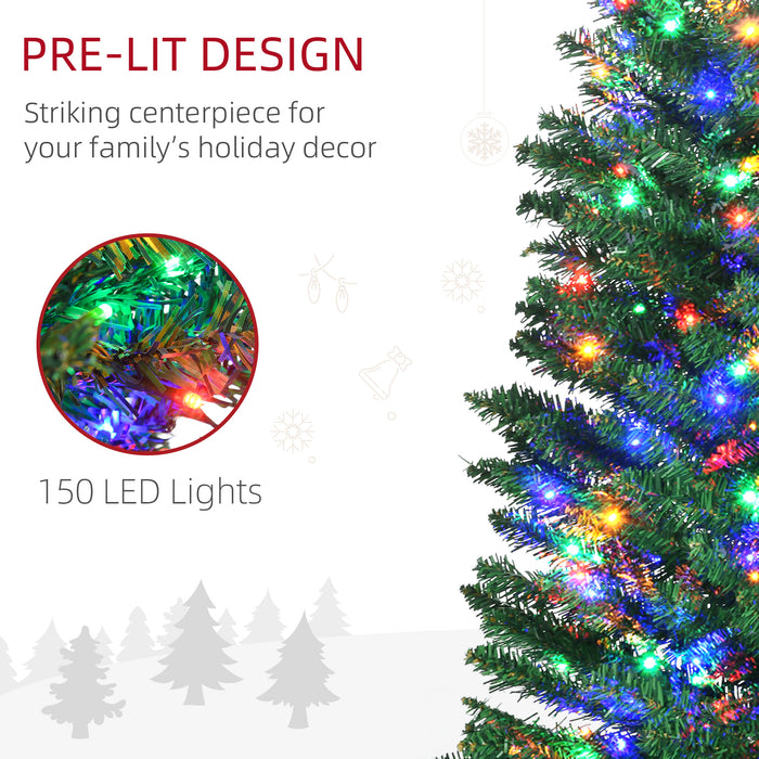 Artificial Prelit 6ft Christmas Tree - Colorful LED Lights & Slim Pencil Design with Durable Steel Base - Festive Holiday Decoration for Home & Office Spaces