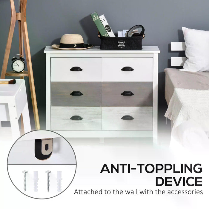 6-Drawer Side Cabinet Home Organizer - Spacious Storage Unit with Round Handles - Perfect for Bedroom & Living Room Organization