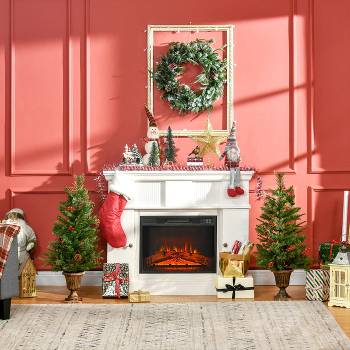 Artificial Christmas Tree Duo - 3ft Pre-Decorated Trees with 110 Lifelike Branches, Pine Cones, Berries in Gold Pot - Ideal for Doorways and Porch Holiday Decor