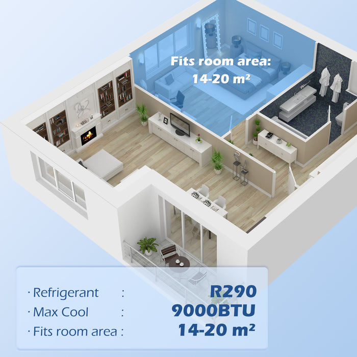 9000 BTU Portable Air Conditioner - WiFi-Enabled Smart Cooling Dehumidifier Fan with LED Display - Ideal for Rooms up to 20m² with Remote Control