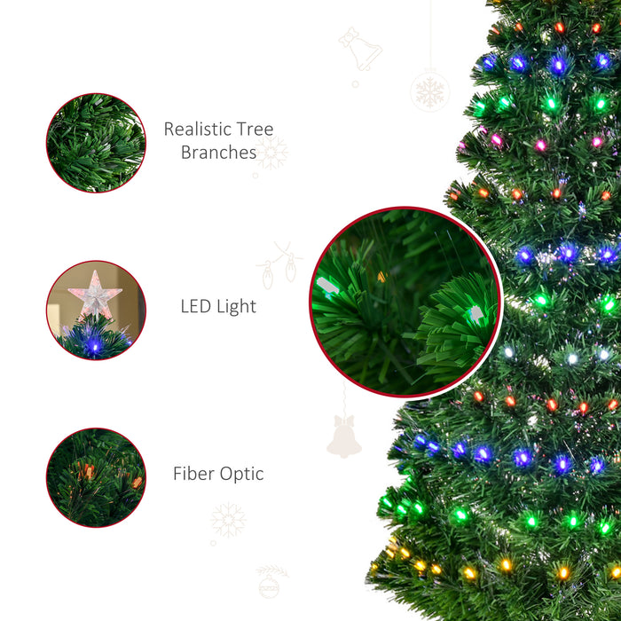 6ft Pre-Lit Fiber Optic Holiday Tree with Star Topper - LED Illuminated Christmas Tree, 220 Branches, Solid Metal Stand - Festive Decor for Home and Office