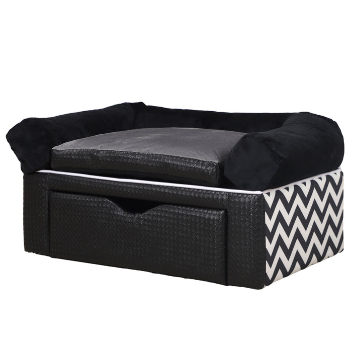 Elevated Pet Sofa with Storage - Plush Cushion Dog Couch for Small Breeds - Easy-Clean, Removable Cover & Convenient Drawer