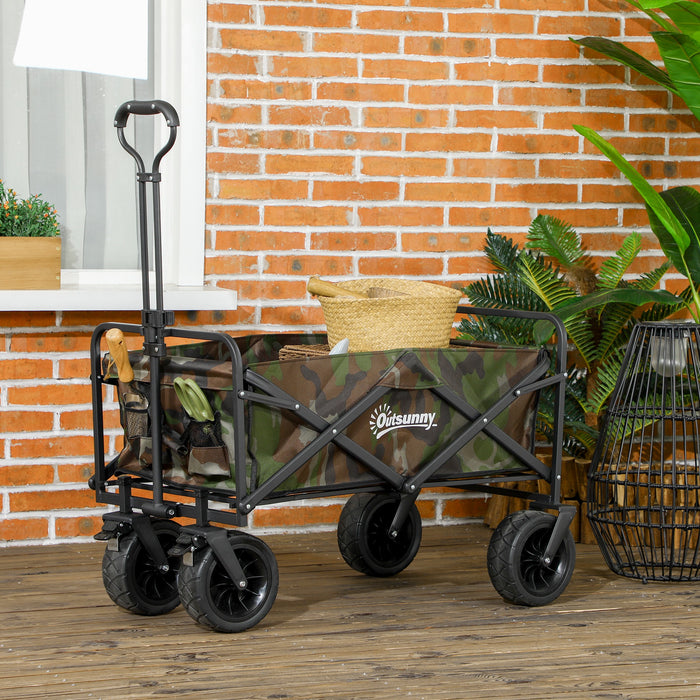 Outdoor Folding Utility Wagon Cart - Camouflage Garden Trolley with Carry Bag, 100KG Load Capacity - Perfect for Beach, Camping, and Festivals