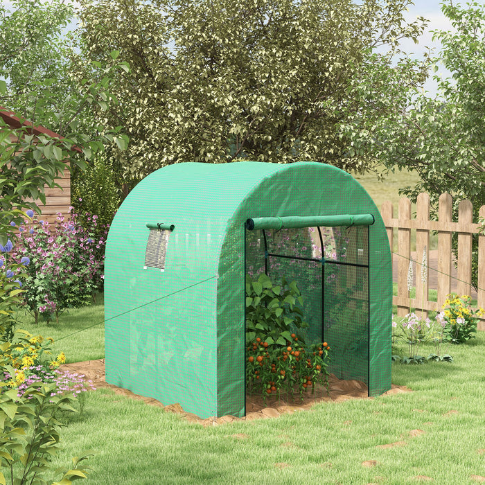 Walk-in Polytunnel Greenhouse with UV-Resistant PE Cover - 1.8 x 1.8 x 2m with Ventilated Doors and Mesh Windows - Ideal for Year-Round Gardening