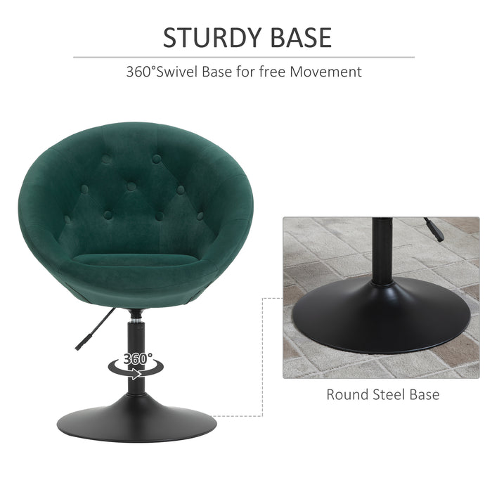 Velvet-Tufted Fabric Bar Stool - Adjustable Dining Height, Armless Swivel Counter Chair in Green - Elegant Seating for Kitchen and Bar Spaces