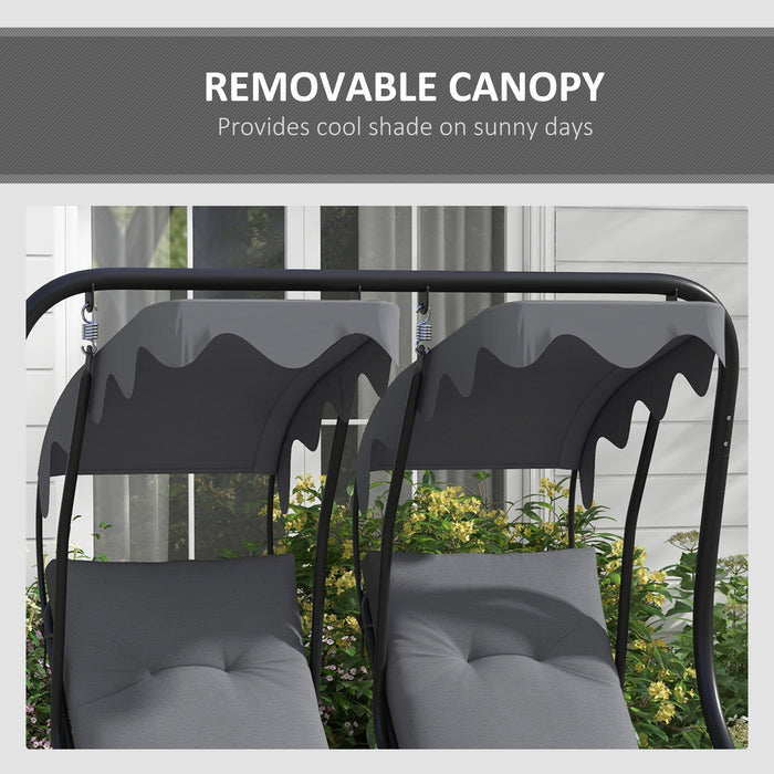 Modern Canopy Swing Chair - Garden Swing Seat with 2 Separate Chairs & Cushions - Outdoor Relaxation with Removable Shade, Grey