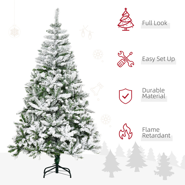 6-Foot Snow-Flocked Pine Christmas Tree - 750 Realistic Branch Tips, Easy Auto-Open, Solid Steel Stand - Perfect for Holiday Decor and Festivities