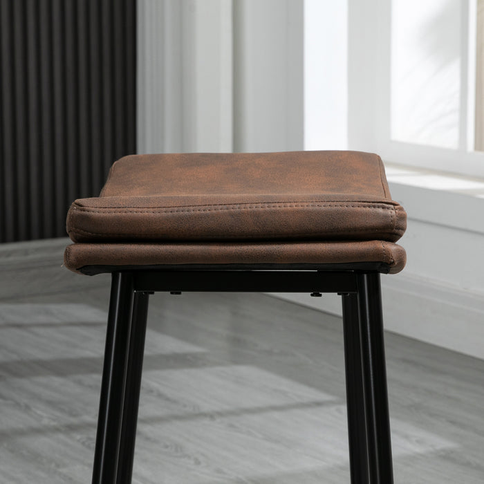 Industrial Style Bar Chairs - Set of 2 Microfibre Upholstered Stools with Curved Seats and Steel Frame - Perfect for Breakfast Bars and Kitchen Islands
