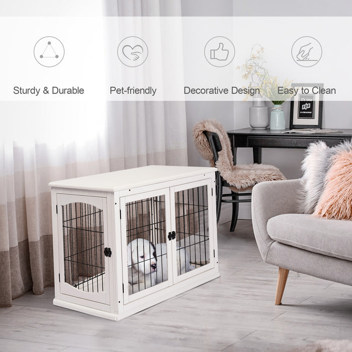 Compact 3-Door MDF Indoor Pet Cage - White, Durable Construction - Perfect for Small Pets, Easy Indoor Living & Safety