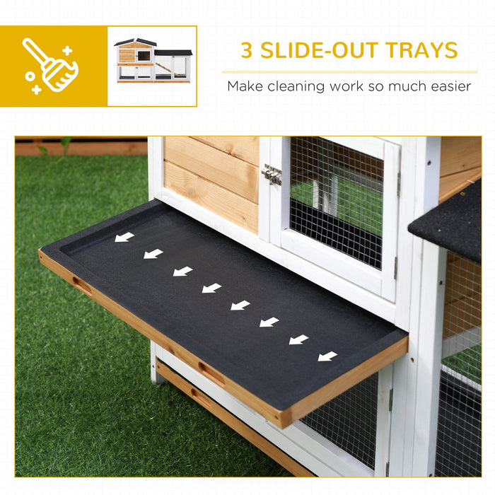 2-Tier Rabbit Hutch - Spacious Wooden Pet Cage with Sliding Tray and Ramp for Guinea Pigs and Small Animals - Outdoor Use, 157.4x53x93.5cm, Yellow