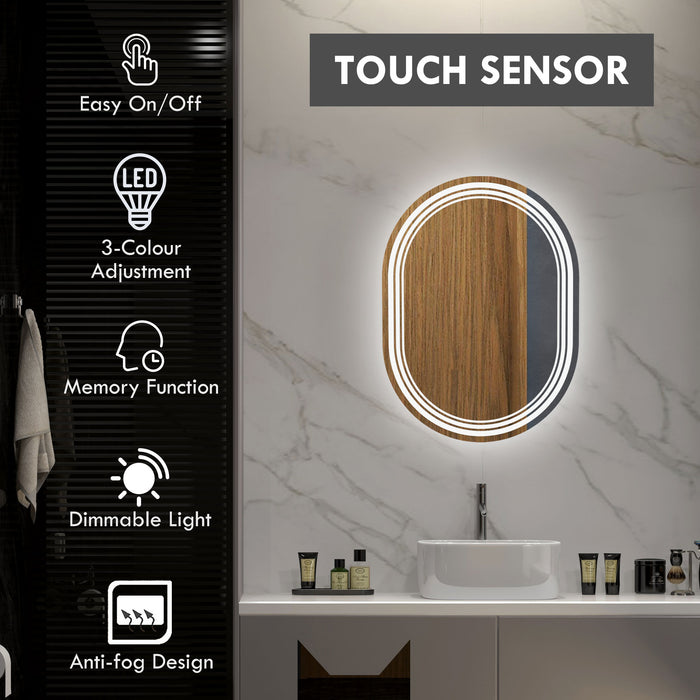 Bathroom LED Illuminated Mirror 800x600mm - Touch-Sensitive Anti-Fog Makeup Mirror with Versatile Mounting - Perfect for Grooming and Makeup Application
