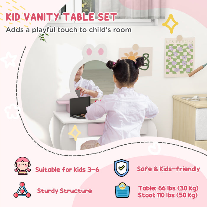 Woodland Adventure Bunny-Themed Children's Bedroom Set - Durable Wooden Furniture with Dressing Table, Stool & Bed - Perfect for Kids Aged 3 to 6 Years