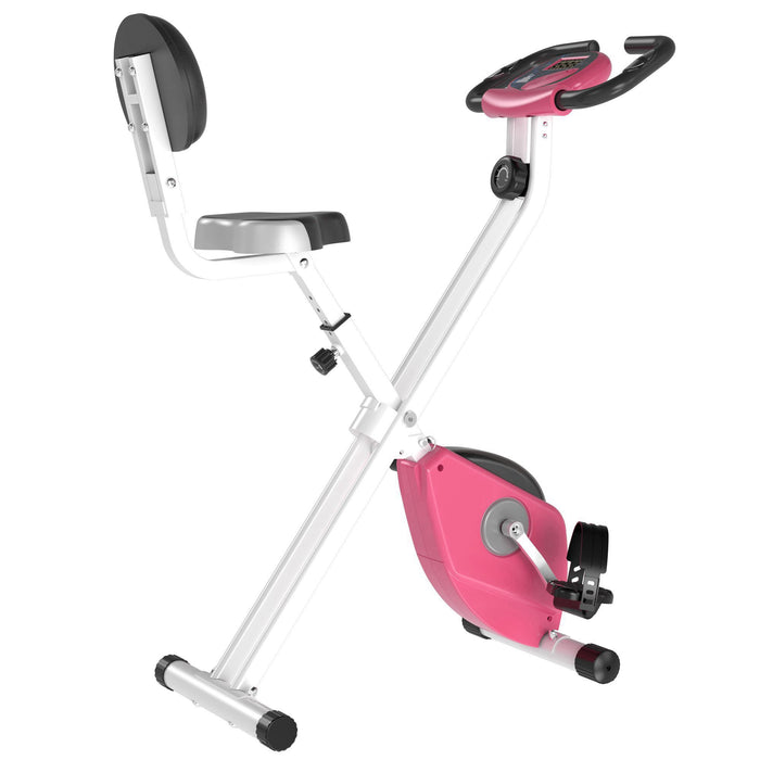Foldable Magnetic Resistance Exercise Bike - LCD Monitor, Adjustable Seat, Heart Rate & Foot Pads - Compact Home Office Fitness Solution