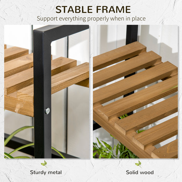 3-Tier Plant Display Stand with Hanging Hooks - Sturdy Flower Rack for Indoor & Outdoor Use - Perfect for Porch, Balcony, Living Room, and Bedroom Decoration