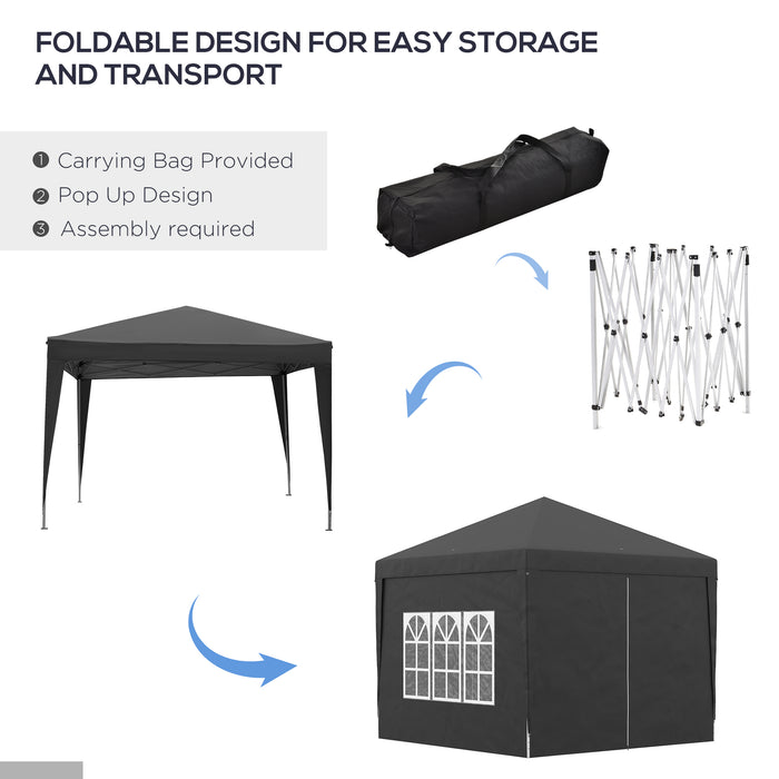 Water-Resistant Pop-Up Gazebo 3x3m - Black Canopy Marquee with Carrying Bag & 2 Windows - Ideal for Weddings, Camping & Outdoor Parties
