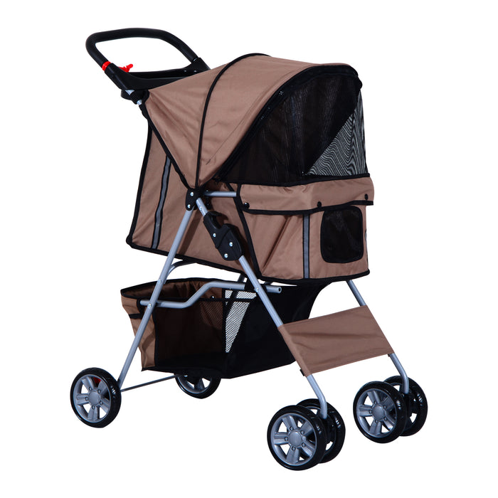 Foldable Pet Stroller for Dogs - Wheeled Dog Pushchair with Zipper Entry, Cup Holder, and Storage Basket - Convenient Travel and Outdoor Use for Pets
