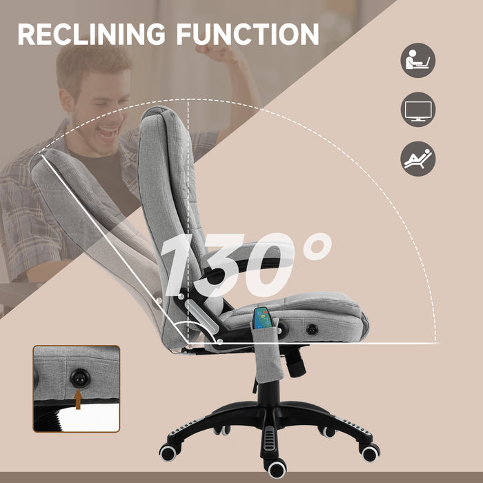 Ergonomic High-Back Office Chair with Heat Massage - Padded Swivel Chair for Gamer & Home Office Use - Heated Comfort, 360° Rotation, Light Grey
