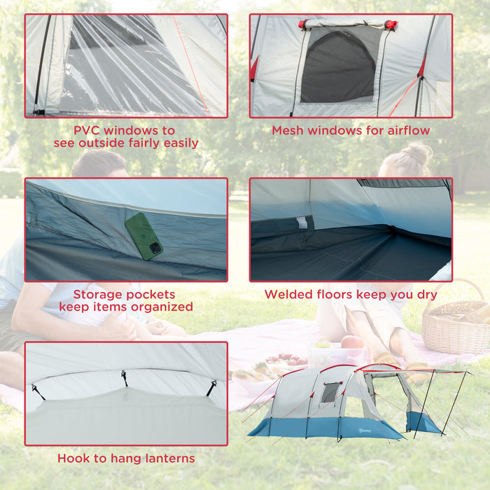 Extra-Large 6-8 Person Tunnel Tent with Bedroom and Living Space - Waterproof Family Camping Shelter with Sewn-in Groundsheet, Triple Entrances - Fishing Adventures, Outdoor Trips and Festivals