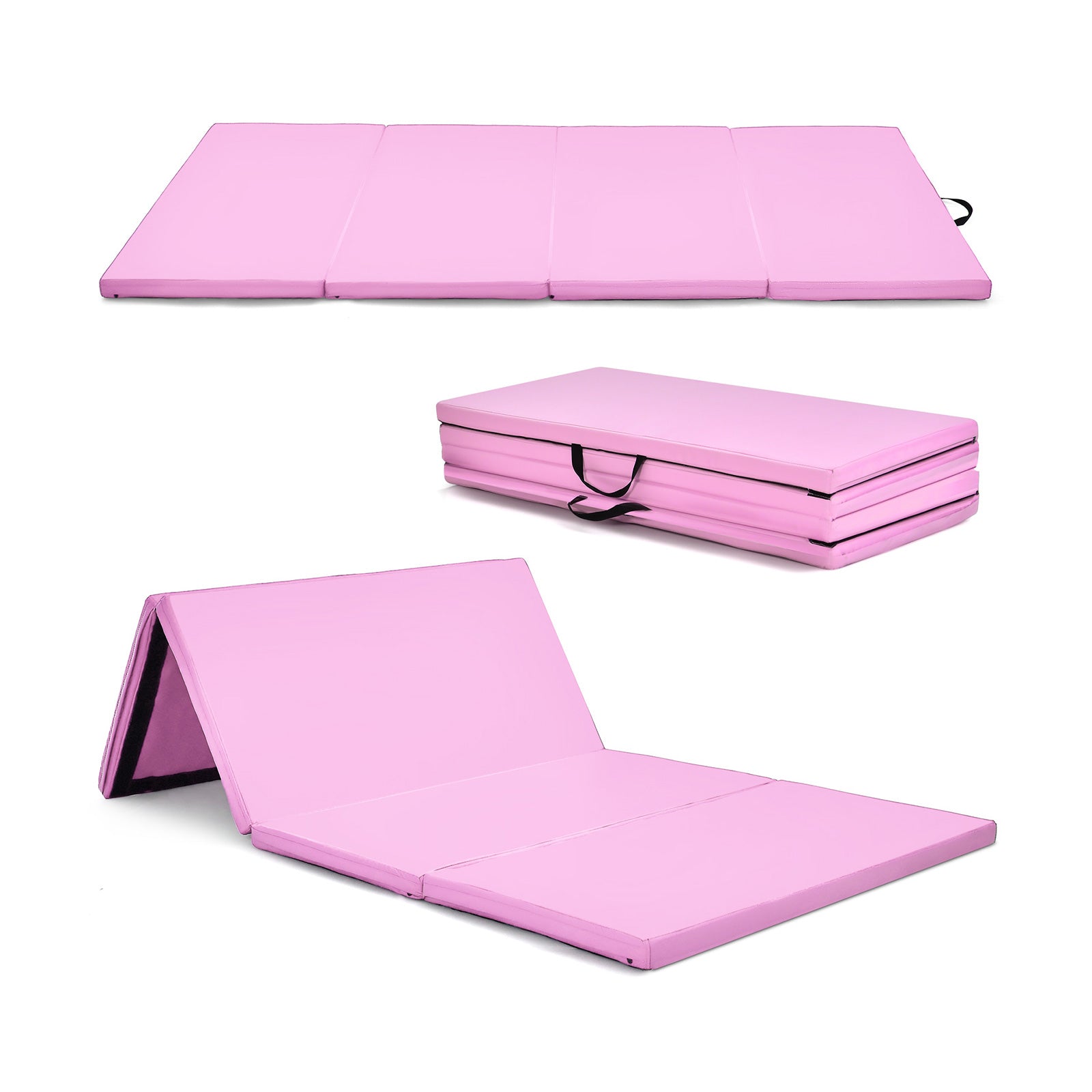 Gymnastics Mat with Handles - Portable, Folding Mat with Hook and Loop Fasteners, Pink - Ideal for Gymnasts and Fitness Enthusiasts