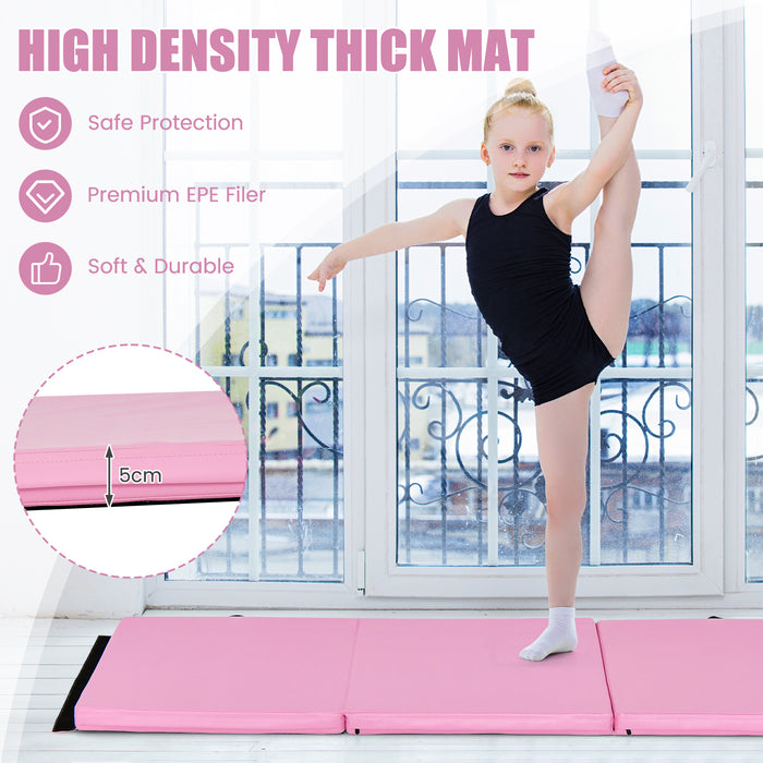 Tri-Fold Fitness Mat - High-Quality Black PU Leather Covered Exercise Mat - Ideal for Gym Workouts, Stretching and Yoga