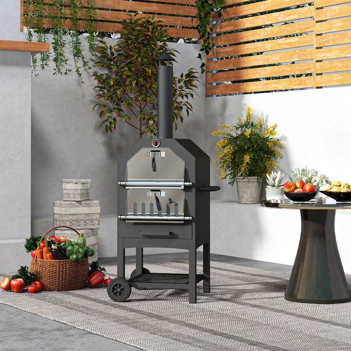 Steel 3-Tier Outdoor Pizza Oven - Charcoal-Fueled BBQ Grill with Multiple Cooking Levels - Ideal for Garden Parties and Outdoor Cooking Enthusiasts