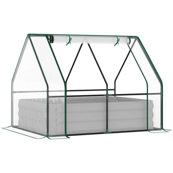 Steel Raised Garden Bed with Greenhouse - Durable Planter Box with Protective Plastic Cover and Ventilated Roll Up Window - Ideal for Cultivating Flowers and Vegetables, Size 127 x 95 x 92cm