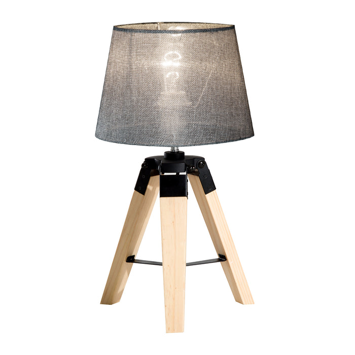 Wooden Tripod Table Lamp with Grey Shade - E27 Bulb Base, Perfect for Desk or End Table - Stylish Lighting for Home and Office Decor