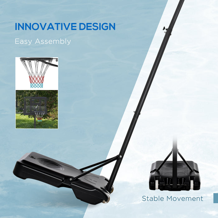 Adjustable Basketball Hoop Stand with Net - Portable, Height-Adjustable 200-305cm, with Wheels, Black - Ideal for Outdoor & Indoor Play for All Ages