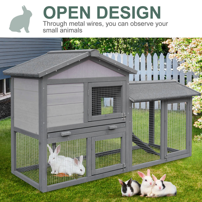 2-Story Small Animal Fir Wood Hutch with Ramp - Burnt Yellow Finish - Ideal Habitat for Rabbits & Guinea Pigs