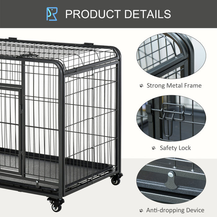 Heavy Duty Foldable Dog Crate - Double-Door Pet Cage with Removable Tray and Lockable Wheels - Durable Indoor Kennel and Playpen for Dogs