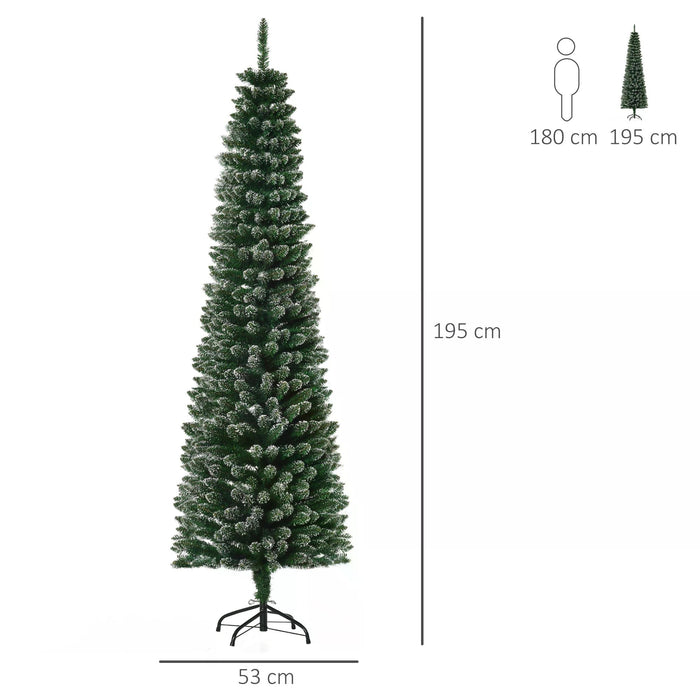 Artificial Snow-Dipped 6.5ft Christmas Tree - Slim Pencil Design with Black Foldable Stand for Holiday Decor - Perfect for Indoor Festive Home Adornment